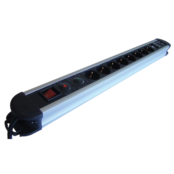 TRACON ALU 8-as elosztó kapcsoló + túlfesz + túláram + koax + tel védelem, 8xSCHUKO, 3m, max.16A, 250V, 3680W, H05VV-F (HKTM8-3M-KT-ALU)