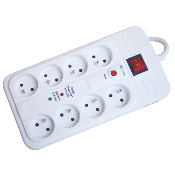 TRACON Négyzetes 8-as elosztó kapcsolóval + túlfesz + túláram + koax + tel, 8xFRENCH, 3m, max.16A, 250VAC, 3680W, H05VV-F (HNKTMF8-3M-KT)
