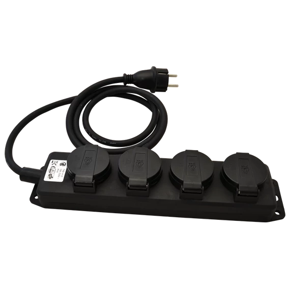 TRACON Kültéri elosztósáv, fekete, 16A/250VAC, IP44, H07RN-F, 3G1.5, 3m, 4xSCHUKO (KE4-3M)