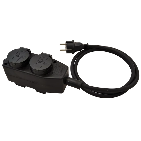 TRACON Kültéri elosztósáv, fekete, 16A/250VAC, IP44, H07RN-F, 3G1.5, 5m, 4xSCHUKO (KE4-5M)