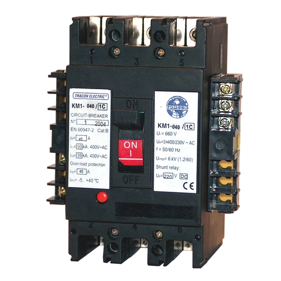 TRACON Kompakt megszakító, 230V AC feszültségcsökkenési kioldóval, 3x230/400V, 50Hz, 500A, 50kA, 2xCO (KM6-500/2)