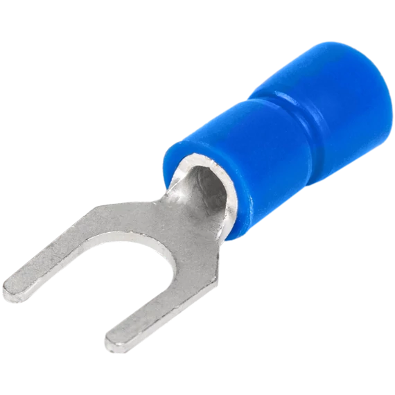 TRACON Szigetelt villás saru, ónozott elektrolitréz, kék, 2,5mm2, M3, (d1=2,3mm, d2=3,7mm), PVC (KV3)