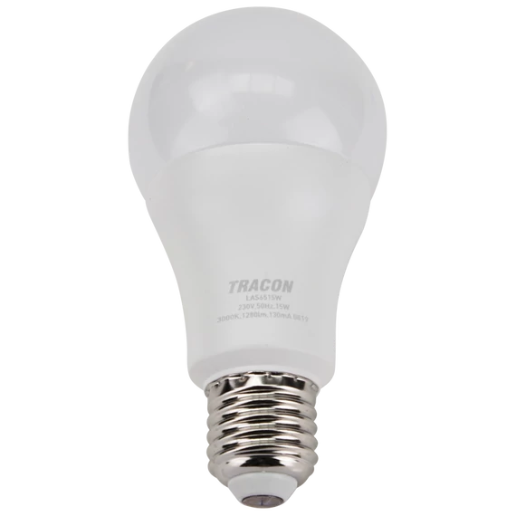 TRACON Gömb burájú LED fényforrás SAMSUNG chippel, 230V, 50Hz, 15W, 3000K, E27, 1490 lm, 200°, A65, SAMSUNG chip, EEI=F (LAS6515W)