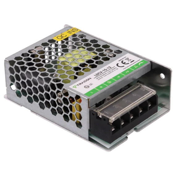 TRACON Fém házas LED meghajtó, 90-264VAC/12VDC, 15W, 0-1,3A, IP20 (LDCV-15-12)
