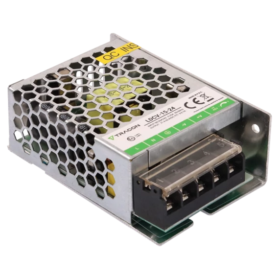 TRACON Fém házas LED meghajtó, 90-264VAC/24VDC, 15W, 0-0,7A, IP20 (LDCV-15-24)