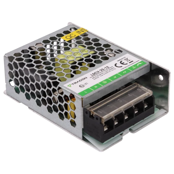 TRACON Fém házas LED meghajtó, 90-264VAC/12VDC, 25W, 0-2,1A, IP20 (LDCV-25-12)