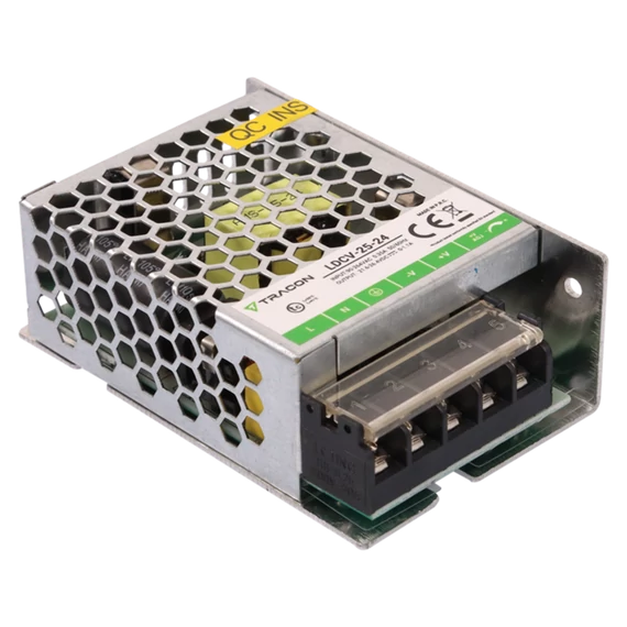 TRACON Fém házas LED meghajtó, 90-264VAC/24VDC, 25W, 0-1,1A, IP20 (LDCV-25-24)