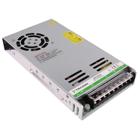 TRACON Fém házas LED meghajtó, 90-264VAC/24VDC, 350W, 0-14,6A, IP20 (LDCV-350-24)