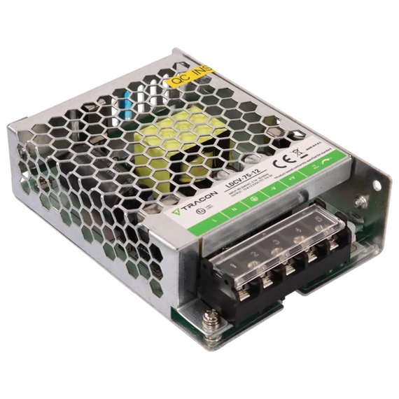 TRACON Fém házas LED meghajtó, 90-264VAC/12 VDC, 75W, 0-6,3A, IP20 (LDCV-75-12)