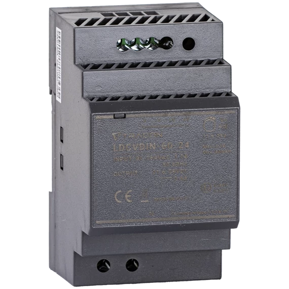 TRACON DIN sínre szerelhető tápegységszabályozható DC kimenettel, 100-200VAC, 3A/DC24V, 2,5A/60W (LDCVDIN-60-24)