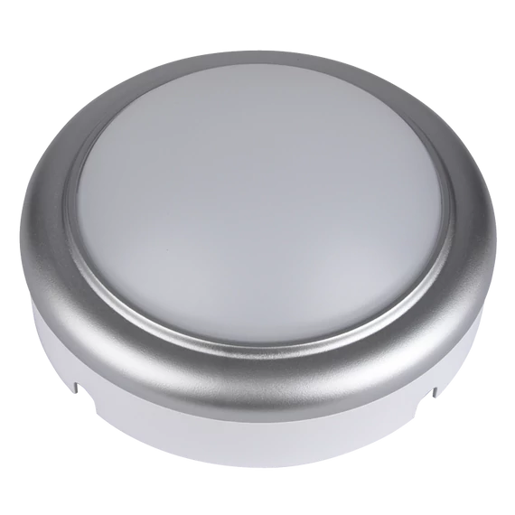 TRACON Műanyag házas LED hajólámpa ezüst kerettel, kerek, 230 V, 50 Hz, 8 W, 4000 K, 560 lm, IP54, ABS+PC, EEI=G (LHLMKS8NW)