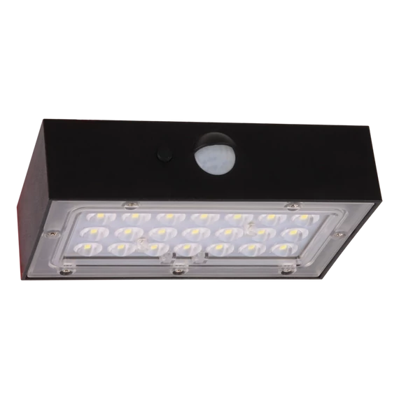 TRACON Napelemes LED fali világítótest mozgásérzékelővel, fekete, 3W, 4000K, 350 lm, IP65, 3,7 V, 1,2Ah (LSBB3W)