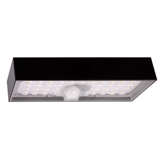 TRACON Napelemes LED fali világítótest mozgásérzékelővel, fekete, 6W, 4000K, 900 lm, IP65, 3,7 V, 3Ah (LSBB6W)