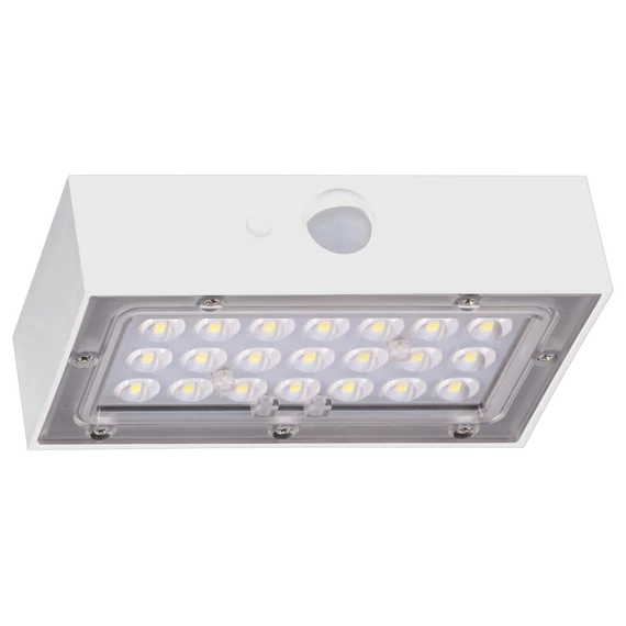 TRACON Napelemes LED fali világítótest mozgásérzékelővel, fehér, 3W, 4000K, 350 lm, IP65, 3,7 V, 1,2Ah (LSBW3W)