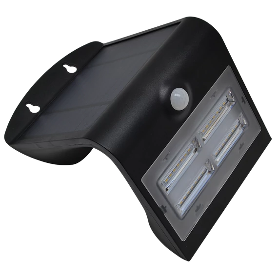 TRACON Napelemes LED fali világítótest mozgásérzékelővel, fekete, 3,2 W, 4000 K, 400 lm, IP65, 3,7 V, 2 Ah (LSLBB3W)