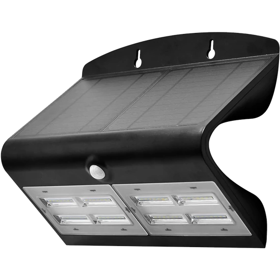 TRACON Napelemes LED fali világítótest mozgásérzékelővel, fekete, 6,8 W, 4000 K, 800 lm, IP65, 3,7 V, 4 Ah (LSLBB7W)