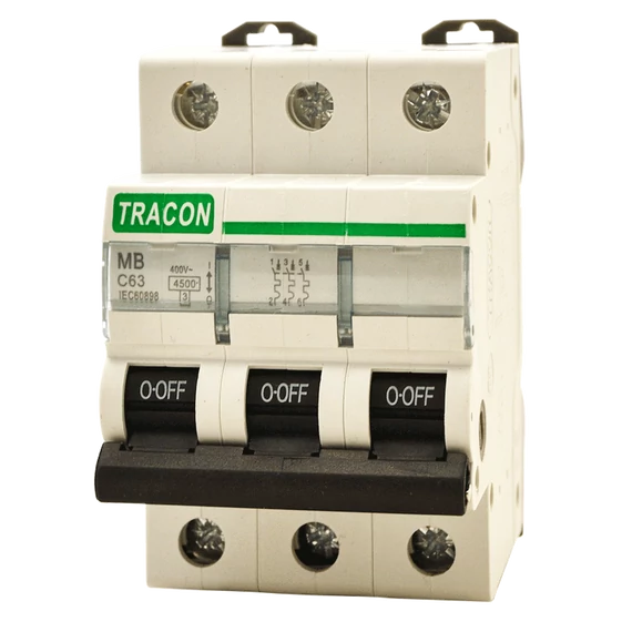 TRACON Kismegszakító, 3 pólus, C karakterisztika, 13A, 4,5 kA (MB-3C-13)