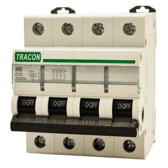 TRACON Kismegszakító, 4 pólus, C karakterisztika, 32A, 4,5 kA (MB-4C-32)