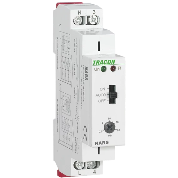 TRACON Lépcsőházi időkapcsoló, AC 230V, 0,5s-20min, 16A/AC1, 250VAC/24VDC (NARS)