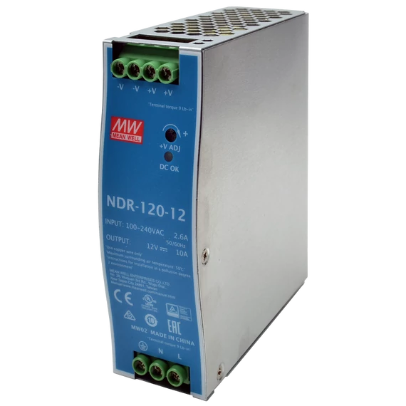 TRACON DIN sínre szerelhető tápegység szabályozható DC kimenettel, 90-264 VAC / 12-14 VDC, 120 W, 0-10 A (NDR-120-12)