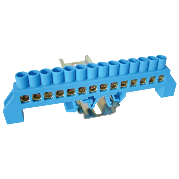 TRACON Szigetelt földelősín (N/PE), kék, 230/400VAC, 100A, 8x12mm, 14P, IP20 (NPE-B8-14)