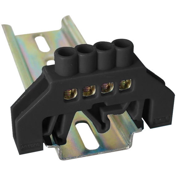 TRACON Szigetelt földelősín (N/PE), fekete, 230/400VAC, 63A, 6x9mm, 4P, IP20 (NPE-BK6-4)