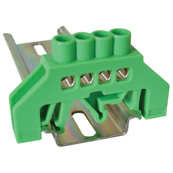 TRACON Szigetelt földelősín (N/PE), zöld, 230/400VAC, 63A, 6x9mm, 4P, IP20 (NPE-G6-4)