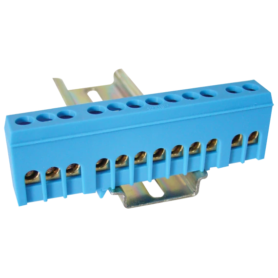 TRACON Szigetelt földelősín (N/PE), zárt, kék, 230/400VAC, 63A, 6x9mm, 12P, IP20 (NPE-ZB)