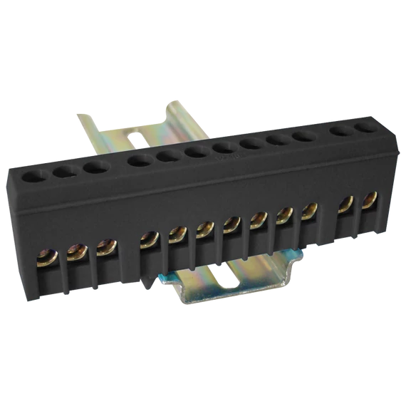 TRACON Szigetelt földelősín (N/PE), fekete, 230/400VAC, 63A, 6x9mm, 12P, IP20 (NPE-ZBK)