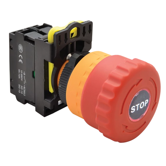 TRACON Vészgomb, világító, reteszelt, piros, 1xNC, 5A/230V AC-15, 40mm, IP65, LED 230V AC/DC (NYG3-ETLR)