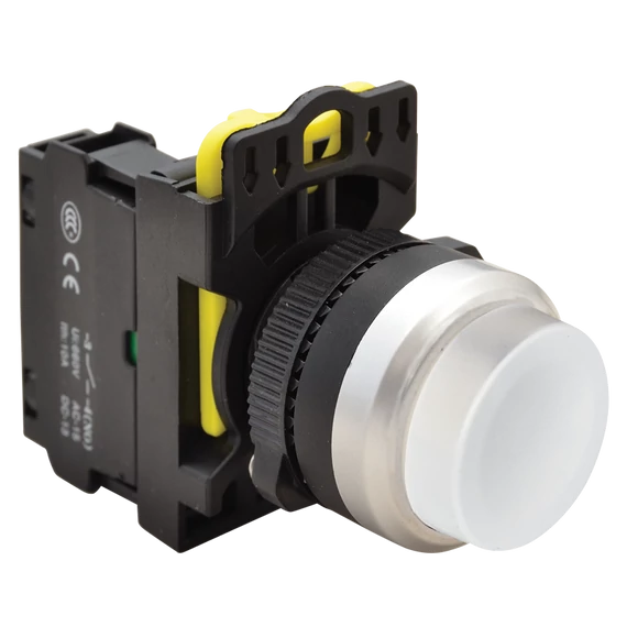 TRACON Kiálló nyomógomb, fehér, 1xNO, 5A/230V AC-15, IP65 (NYG3-HW)