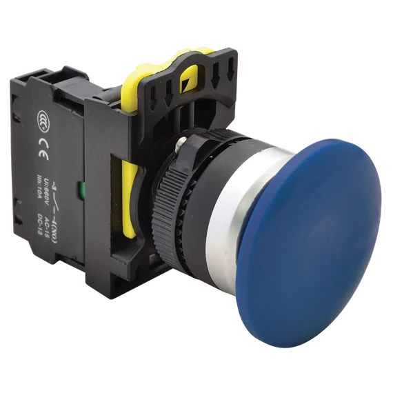 TRACON Gombafejű nyomógomb, kék, 1xNO, 5A/230V AC-15, 40mm, IP65 (NYG3-MB)