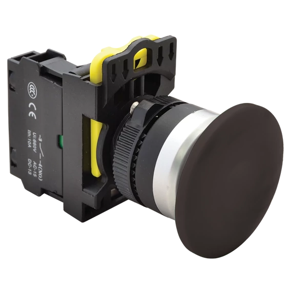 TRACON Gombafejű nyomógomb, fekete, 1xNO, 5A/230V AC-15, 40mm, IP65 (NYG3-MBK)
