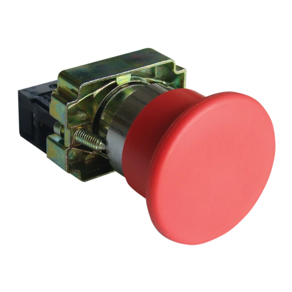 TRACON Tok. gombafejű vésznyomógomb, fémalap, piros, nem reteszelt, 1xNC, 3A/400V AC, IP44, d=40mm (NYGBC42PT)