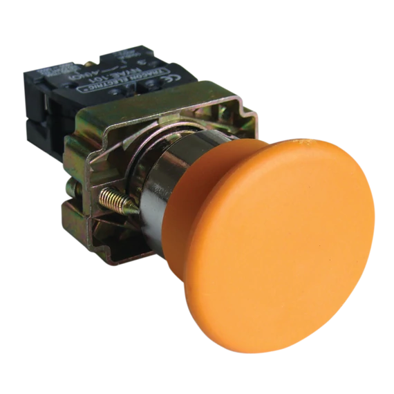 TRACON Tokozott gombafejű nyomógomb, fémalapra szerelt, sárga, 1xNO, 3A/400V AC, IP44, d=40mm (NYGBC51ST)