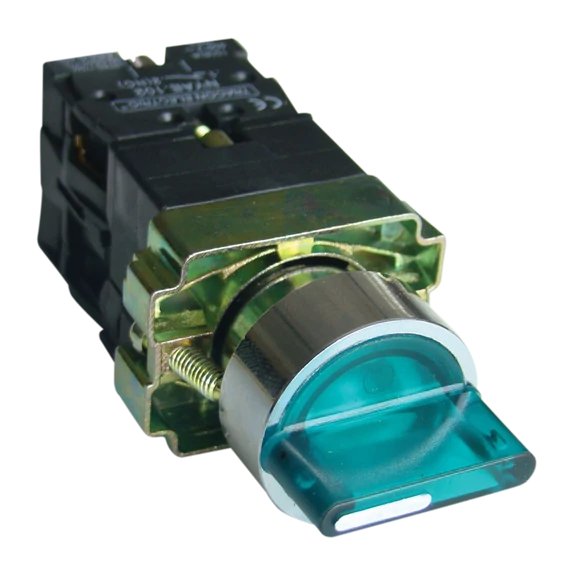 TRACON Tokozott világítókaros kapcsoló, zöld, LED, 3állású, izzó n., 1xNC+1xNO, 3A/400V AC, IP44 (NYGBK3365ZT)
