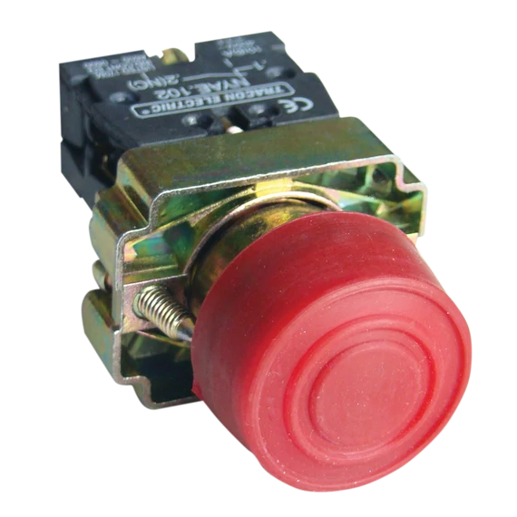 TRACON Gumiburkolatos nyomógomb, fémalapra szerelt, piros, 1xNC, 3A/240V AC, IP55 (NYGBP42P)
