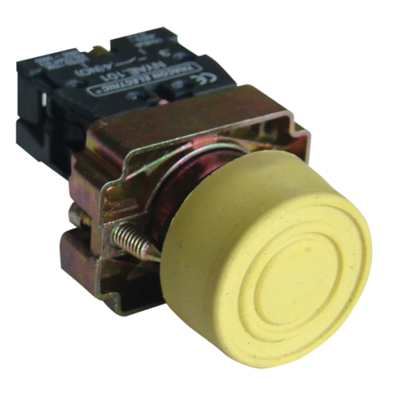TRACON Gumiburkolatos nyomógomb, fémalapra szerelt, sárga, 1xNO, 3A/240V AC, IP55 (NYGBP51S)