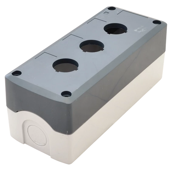 TRACON Összeállított tokozat nyomógombokhoz, szürke, 3-es, d=22,5, IP65, 2xPG-13,5 (NYGD-3GR)