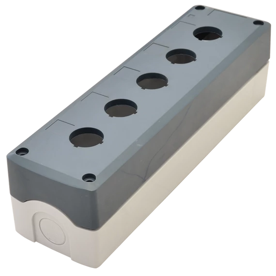 TRACON Összeállított tokozat nyomógombokhoz, szürke, 5-es, d=22,5, IP65, 2xPG-13,5 (NYGD-5GR)