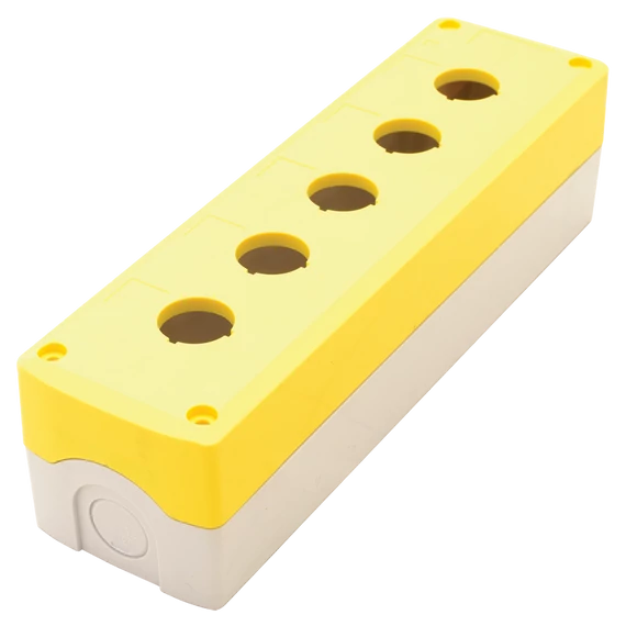 TRACON Összeállított tokozat nyomógombokhoz, sárga, 5-es, d=22,5, IP65, 2xPG-13,5 (NYGD-5YE)