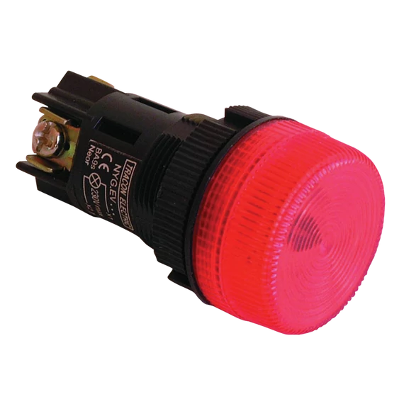 TRACON Jelzőlámpa, műanyag testű, piros, izzó nélkül, 0,4A/250V AC, d=22mm, IP42 (NYGEV164P)