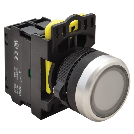 TRACON Világító nyomókapcsoló, fehér, 1xNO, 5A/230V AC-15, IP65, LED 230V AC/DC (NYK3-LW)