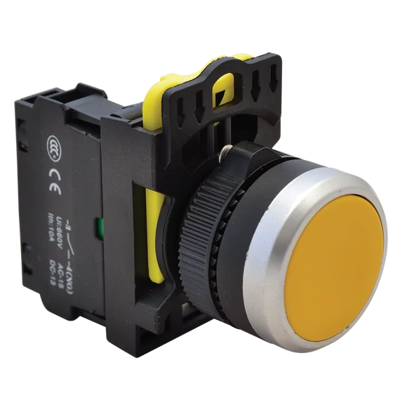 TRACON Egyszerű nyomókapcsoló, sárga, 1xNO, 5A/230V AC-15, IP65 (NYK3-Y)