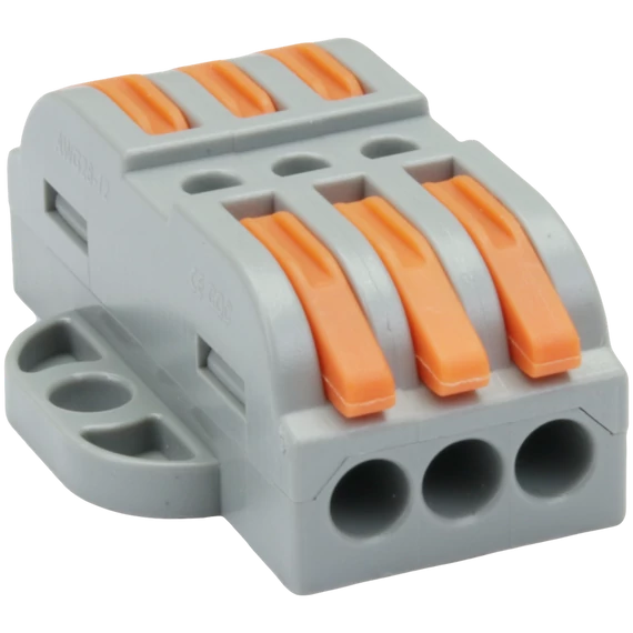 TRACON Csavar nélküli vezetékösszekötő, toldó, nyitható, 0,5-4mm2, 32A, 400VAC 3P (OVOFT33)