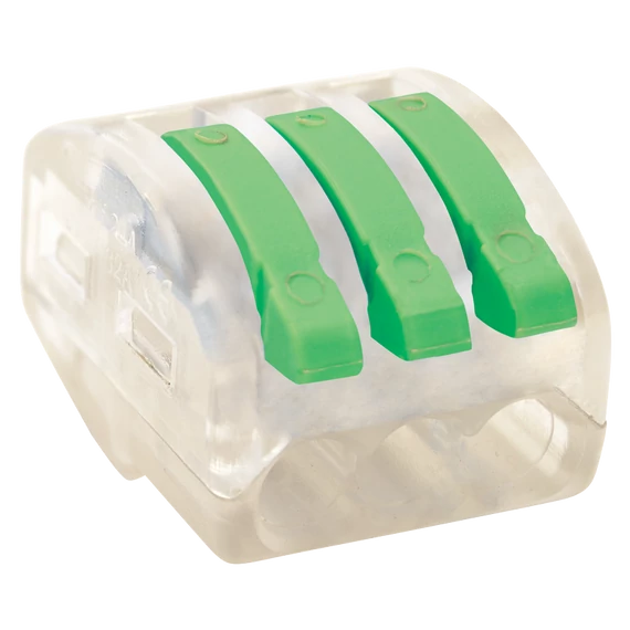 TRACON Csavar nélküli vezetékösszekötő, nyitható átlátszó, 0,75-4mm2, 32A, 400VAC 3P (OVOT2,5-3)
