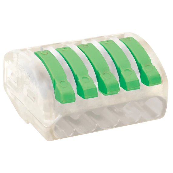 TRACON Csavar nélküli vezetékösszekötő, nyitható átlátszó, 0,75-4mm2, 32A, 400VAC 5P (OVOT2,5-5)