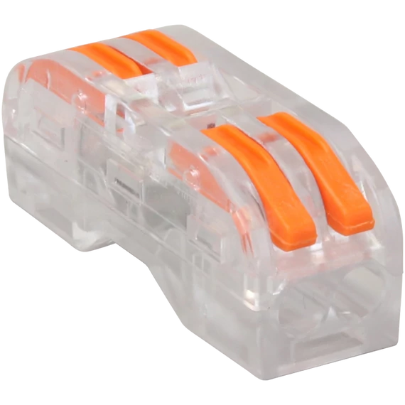 TRACON Csavar nélküli vezetékösszekötő, toldó, nyitható, átlátszó, 0,5-4mm2, 32A, 400VAC 2P (OVOTT22)