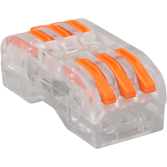 TRACON Csavar nélküli vezetékösszekötő, toldó, nyitható, átlátszó, 0,5-4mm2, 32A, 400VAC 3P (OVOTT33)