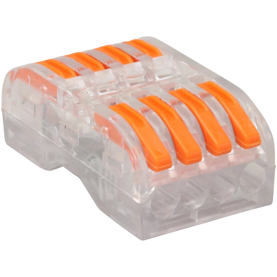 TRACON Csavar nélküli vezetékösszekötő, toldó, nyitható, átlátszó, 0,5-4mm2, 32A, 400VAC 4P (OVOTT44)